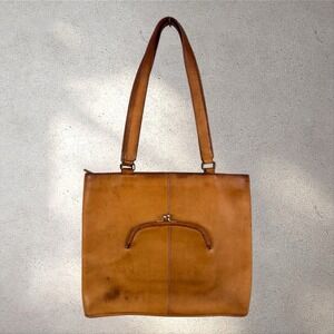 Vtg Bonnie Cashin Coach Leather Skinny Tote Bag Kisslock NYC Tan Saddle 70s
